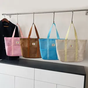 Large mesh tote bag, casual beach shoulder handbag, breathable net travel cosmetic pouch for women