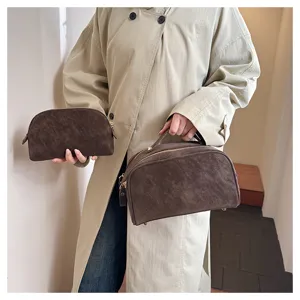 Vintage brown cosmetic bag set large capacity top handle pouch stylish mother child bag