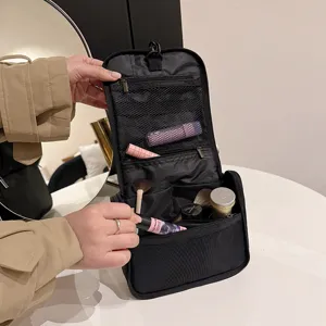Hanging travel toiletry bag large capacity makeup organizer with multiple compartments