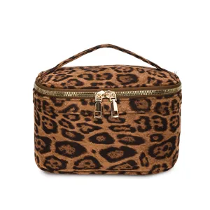 Leopard Print Cosmetic Bag Large Capacity Portable Toiletry Organizer Makeup Storage Pouch