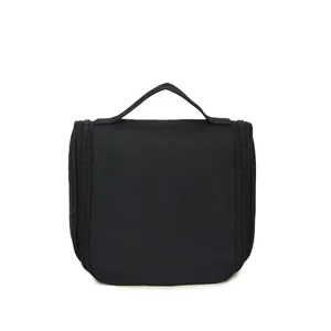 Black hanging toiletry bag large capacity cosmetic organizer travel makeup storage bag.