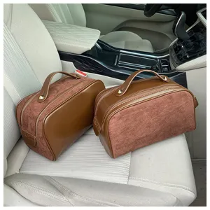 Large capacity toiletry bag for travel, portable cosmetic makeup organizer bag with handle and zipper.