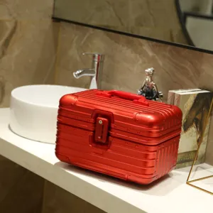 Red aluminum cosmetic case vanity box portable makeup storage organizer with lock main view