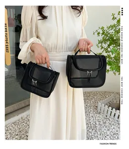 Neue Mode Mesh Kosmetiktasche groes Kapazitaet tragbar minimalistisch schwarze Tasche