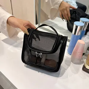 Große Kapazität Mesh Kosmetiktasche Schwarze Reise Waschbaug Tragbarer Make-up Organizer Reißverschluss Kulturbeutel