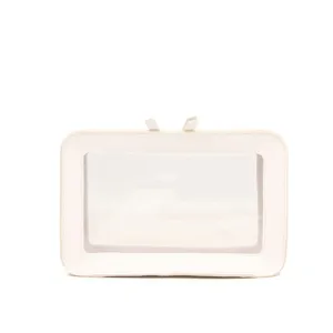 Minimalist white PU leather clear PVC fashion makeup bag travel storage cosmetic pouch