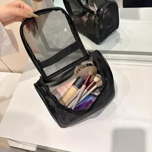 Schwarze Mesh Kosmetiktasche, große Kapazität tragbarer Make-up Organizer und Kulturbeutel.