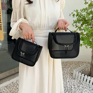 Tragbare schwarze Netz-Kosmetiktasche, große Kapazität Reise Make-up Organizer für Damen.