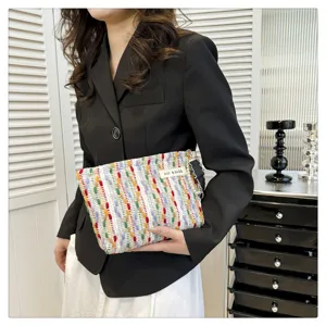 Colorful knitted cosmetic bag portable clutch toiletry bag makeup pouch with pearl
