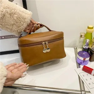 Minimalist Solid Color PU Leather Makeup Bag Large Capacity Portable Toiletry Bag Travel Cosmetic Organizer Storage Bag For Women
