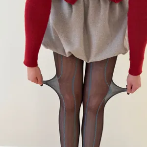 Women's Sexy Blue Ear of Wheat Vertical Stripe Pantyhose Retro Jacquard Thin Black White Nylon Tights Spring Summer Leggings