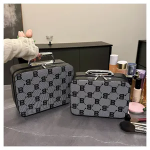 Detailed view of the vintage monogram makeup case, showcasing premium texture and large capacity.