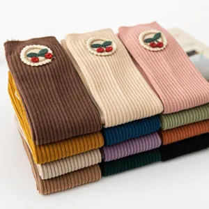 Girls spring autumn cute cherry ribbed mid-tube socks infant toddler cotton long hosiery