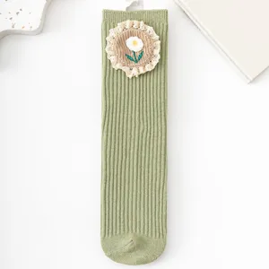 Cute floral girls mid-tube socks spring autumn sweet style knitted socks for toddler kids