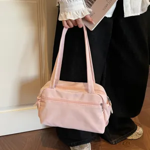 Sac a main epaule en nylon rose decontracte pour femme, grand cabas de voyage.