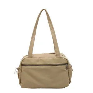 Sac à épaule simple pour femmes, cabas décontracté en nylon de grande capacité unicolore.