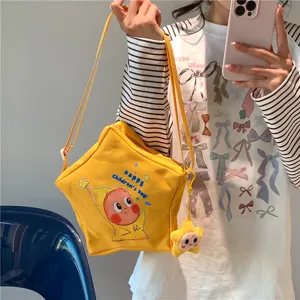 Kids cute star crossbody bag canvas cartoon shoulder bag casual children yellow coin purse