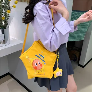 Cute star shaped canvas crossbody bag for kids, children cartoon printed shoulder handbag.