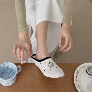 Chaussettes invisibles femme printemps été blocs de couleur bas avec broderie chat mignon.