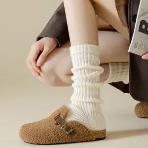 Autumn winter thick knit leg warmers, cozy solid color ribbed knit calf socks for women.