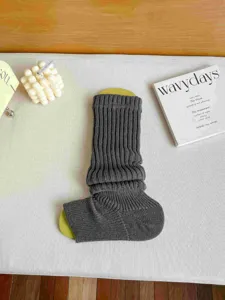 Dark gray knitted stirrup leg warmers for women, chunky thermal winter cozy socks hosiery