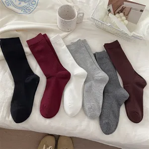 Donne vintage puro cotone calzini tubo medio tinta unita righe verticali traspiranti casual