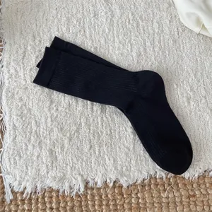Calzini a coste neri da donna retro vintage tinta unita cotone lunghi primavera autunno