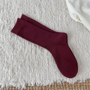 Calze a coste bordeaux da donna retrò tinta unita in cotone vintage stile casual