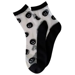 Transparente Damen Feinstrümpfe Sommer süße schwarze Smiley Gesicht Socken kniehoch fein