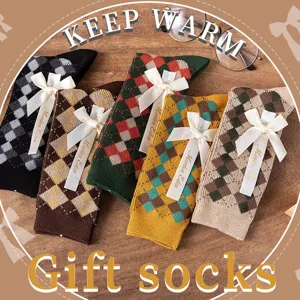 Women's Vintage Argyle Mid Tube Socks Cotton College Style Retro Slouch Socks