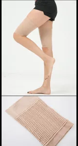 Manches de compression beige pour cuisses femmes, chauffe-jambes tricotés pour sport yoga.