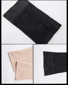 Gros plan détaillé de manches de compression pour cuisses avec texture côtelée.