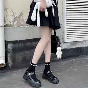 Chaussettes mi-hautes noires style JK Lolita mignon japonaises avec perles élégantes chic