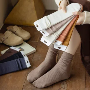 Women's Wool Crew Socks Winter Warm Slouch Socks Solid Color Ruffle Cuff Thermal Knit Socks