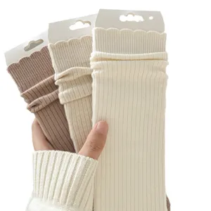 Women knit stack socks winter warm solid color lace ribbed leg warmers 3 pairs set main