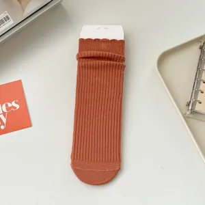 Women ribbed slouch socks autumn winter warm solid color casual mid tube socks cotton