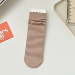 Autumn winter women mid-calf fashion solid color ribbed slouch socks casual warm knit hosiery.