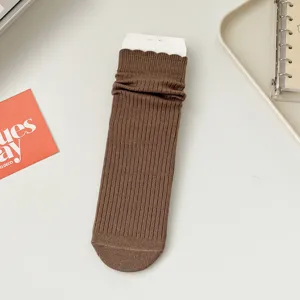 Warm winter wool socks for women, stylish casual slouch knit socks with ruffled cuffs.