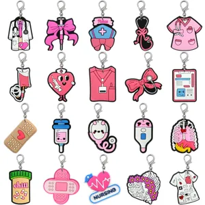 Medical Nurse PVC Soft Rubber Keychain Cute Cartoon Stethoscope Syringe Key Ring Bag Charm