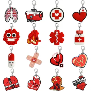 Medical Theme PVC Soft Rubber Keychain Creative Nurse Doctor Gift Cartoon Heart Stethoscope Bag Pendant Key Ring