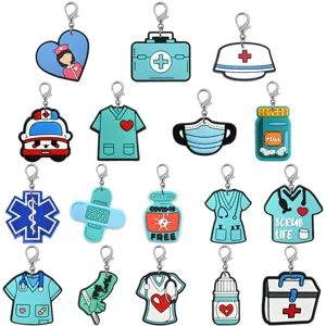 Blue Medical Cartoon PVC Keychain Nurse Doctor Stethoscope Ambulance Pill Design Bag Charm Car Key Ring Gift