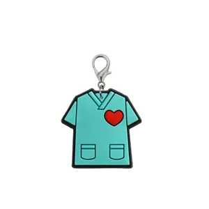 Cute blue medical scrubs PVC keychain with red heart nurse doctor gift bag charm pendant.