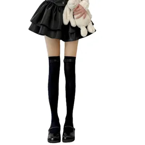 Schwarze Overknee Socken mit Schleife süße Damenstrümpfe für tägliches süßes Outfit