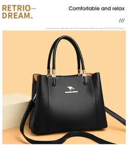 Zwarte leren dames handtas schoudertas stijlvolle handvat tas detail weergave chic