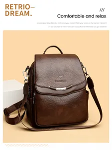 Strukturierter weicher Leder Damen Rucksack retro braune Freizeit Reisetasche mit feinen Details