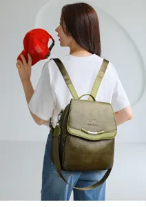 Vintage weicher Lederrucksack für Damen, stilvoller Freizeitreise-Schulrucksack mit Känguru-Logo.