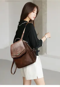 Vintage Damen Rucksack aus weichem Leder, lässige Reisetasche mit stilvollem Design.