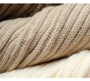 Detailed close-up of ribbed knit fabric texture, perfect for cozy winter leg warmers style.