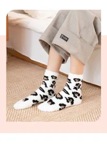 Thickened coral fleece cozy winter floor socks for women with cute animal print warm sleep wear