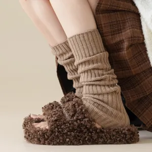 Winter Warm Knitted Leg Warmers Vertical Striped Slouch Socks JK College Style Knee High Boot Cuffs
